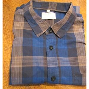 Nutexrol Shirt Mens Large Blue Plaid Short Sleeve Button Front Casual Top